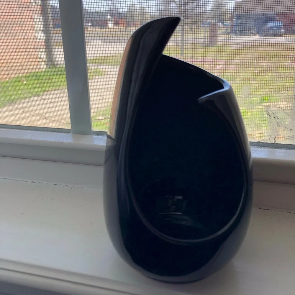 Vintage Frankoma Elegant Reflective Black Ceramic Vase